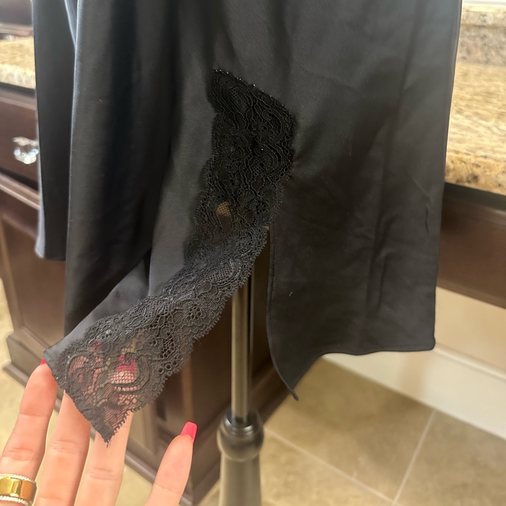 NWOT | Black Lace Satin Slip Nightgown by Cinema Etoile | Medium - Picture 4 of 6